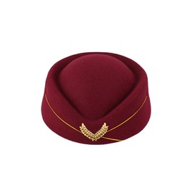 Stewardess Hat Airline Uniform Imitation Wool Cap for Cosplay Stage Performance - Women Ladies Plane Stewardess - Wine Red