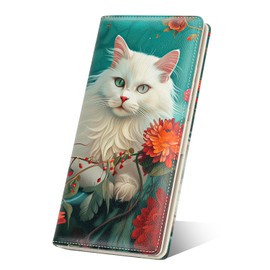 Nipichsha Womens Wallet, RFID Slim Wallets for Women, Thin Ladies Credit Card Holder Purse, Cute Leather Bifold Clutch Billfold with 11 Card Slots & ID Window, Elegant Cat