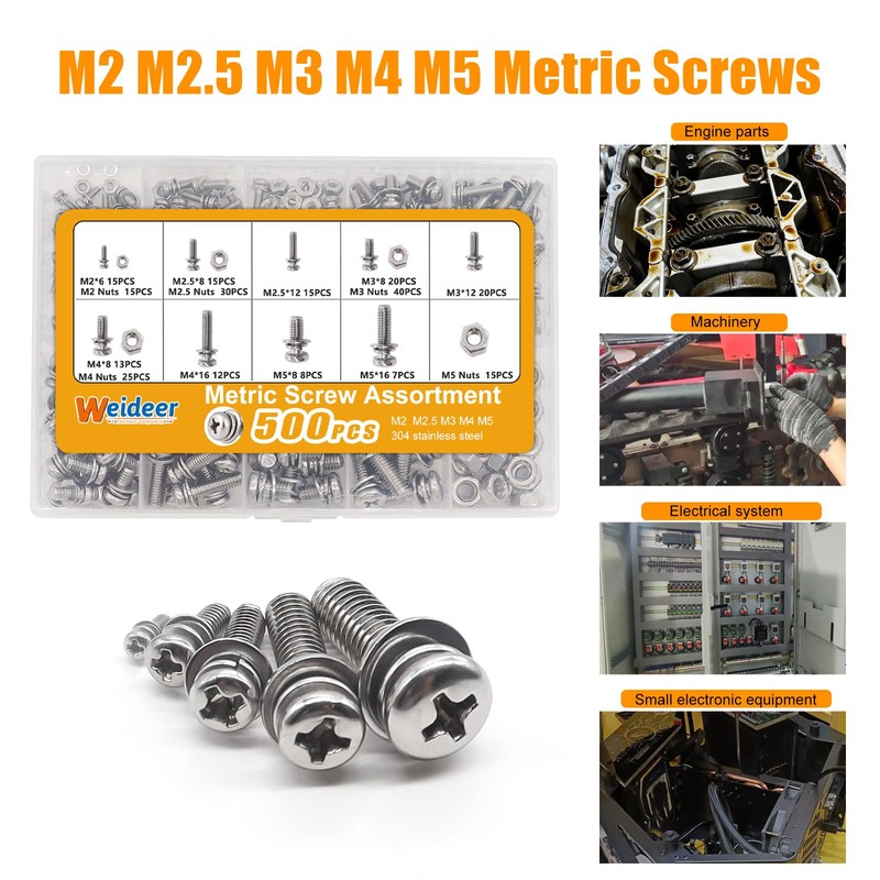 weideer 500Pcs Nut and Bolt Assortment Kit,M2 M2.5 M3 M4