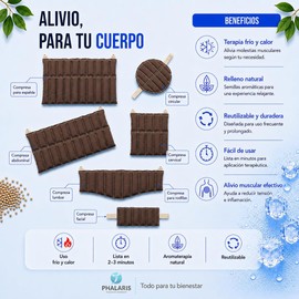 PHALARIS Kit de 5 Compresas de Semillas con Aromaterapia para Microondas y Congelador Almohadillas Térmicas Frío y Calor para Fisioterapia, Alivio de Dolor Lumbar, Espalda y Cuello Café