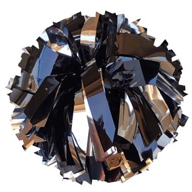 Danzcue Pack of 2 Cheerleading 6 Inches Metallic Pom Pom with Dowel Handle (Black-Silver, One Size)