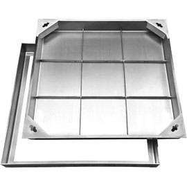 24x24x2.4 inch All Stainless Steel Manhole Cover and Frame,Recessed Square Invisible Manhole cover Flush Mount Sewage Cover,Embedded Outdoor and Indoor Metal Inspection Cover for Paver