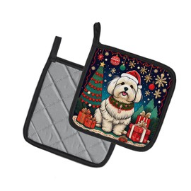 Caroline's Treasures Coton De Tulear Christmas Pair of Pot Holders Kitchen Heat Resistant Pot Holders Sets Oven Hot Pads for Cooking Baking BBQ, 7 1/2 x 7 1/2
