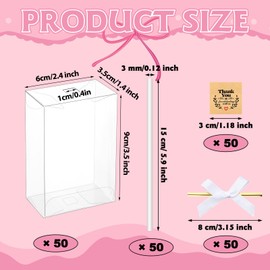 Patelai Rice Cookie Treats Boxes with Sticks Kit 50 Clear Rice Cookie Treat Boxes with 2 Pcs Silicone Crispy Cereal Bar Mold Crispy Packaging Holder Gift Box Birthday Wedding Party Dessert Wrapped