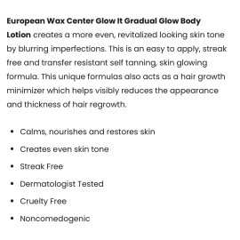 European Wax Center Glow It  Gradual Glow  Body Lotion Medium To Tan 6.7 Oz Hair Growth Minimizer