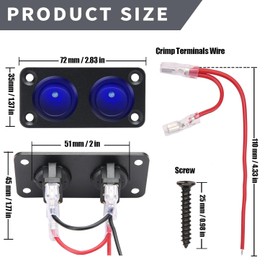 VISSQH Pack of 2 blue LED round toggle switch, round switch, 12 V 20 A/24 V 10 A on/off rocker switch, 2 gear rocker switch panel for cars, boats, household appliances, motorcycles, ships etc.