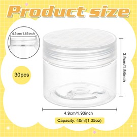 BENECREAT 30 Pack 40ml Plastic Round Storage Containers, 4.9x3.9cm Clear Containers Jars with Screw Top Lids for Cosmetic, Salves, Balms, Jewelry, Small Beads