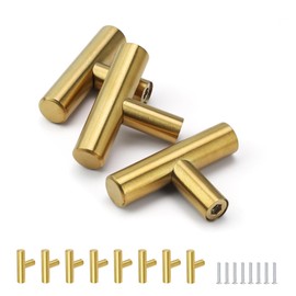 HJIAMA 8 Pieces Furniture Handles Stainless Steel Drawer Handles Gold with Fixing Screws Cabinet Knob for Drawers Cupboards Wardrobe