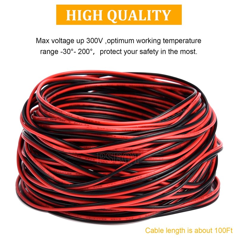 PSEQT Marine Boat LED Lights Wire, 100ft/30M 22AWG 2pin Extension