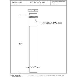 Westbrass D423-62 1-1/2" x 12" Slip Joint Extension Tube, Matte Black