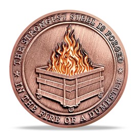 deDecoml The Strong Steel Challenge Coin with Anvil and Dumpster Fire Design (Antique Copper)