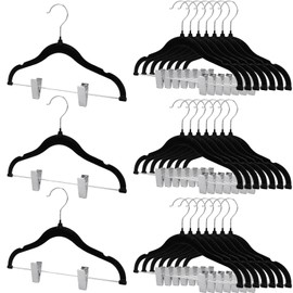 Baby Clothes Hangers with Clips, 24 Packs Kids Velvet Clothes Hangers, Heavy-Duty Childrens Hanger, Storage Organizer Clothing Hanger for Shirts, Pants, Skirts, Dresses, Jackets, Coat