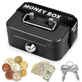 Small Cash Box, Small Safe, Elegant Steel Cash Box, Black