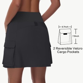 MIVEI Women's 16" Hiking Cargo Skort Skirt - High Waisted Golf Dressy Casual Workout Sport Skirt with Liner Quick Dry UPF50 Black