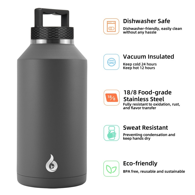 BJPKPK Half Gallon Water Bottle Insulated, Dishwasher Safe 64 oz