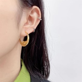 Women's Earrings for Women Girls 14K Real Gold Plated Abstract Unique Open Hoops Hypoallergenic Fashion Jewelry (Golden, One size)