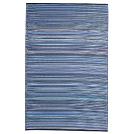 Fab Habitat Striped Outdoor Rug - Waterproof, Fade Resistant, Crease-Free, Reversible - Premium Recycled Plastic - Patio Porch Balcony Deck - Cancun Indigo - 8x10 ft