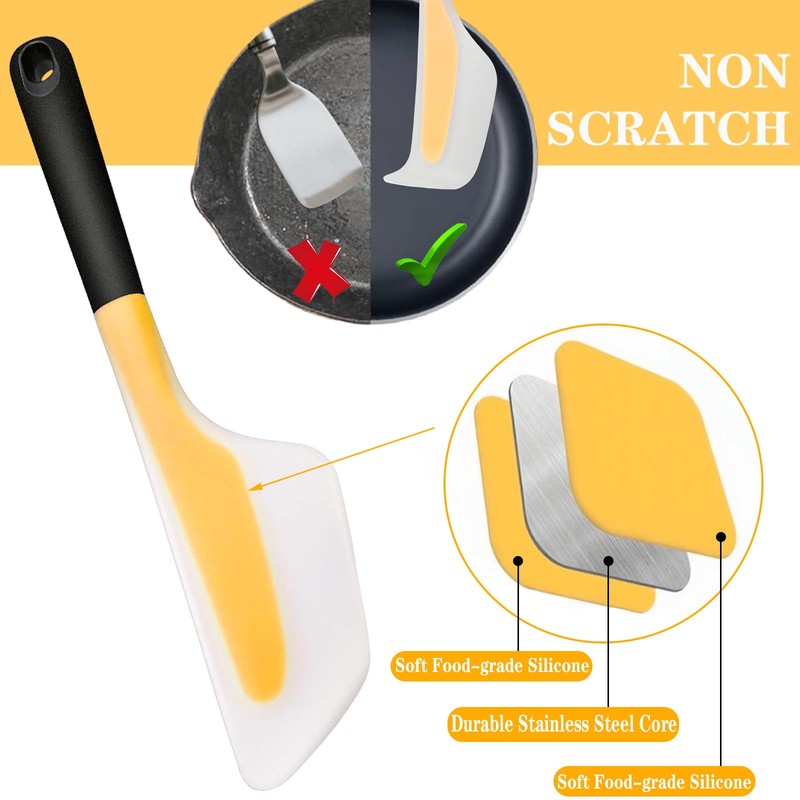 Bigwinyep Omelette Spatula, Silicone Spatula Flipper, Heat Resistant Omelette Turner