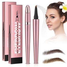 2 Stücke Wasserdichter 3D Augenbrauenstift mit 4 Gabelspitzen, augenbrauenstift härchenzeichnung 3d augenbrauenstift wasserfest eyebrow pencil, Langlebiger Natürlicher(Hellbraun&Dunkelbraun)