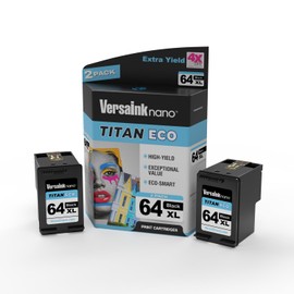 VersaInk-Nano 64 XL Titan ECO High-Yield Black Ink Cartridge 2-Pack Replacement of HP 64 and 64 XL, Works with HP Envy 6255,7155,7855,7255e,7955e,Tango