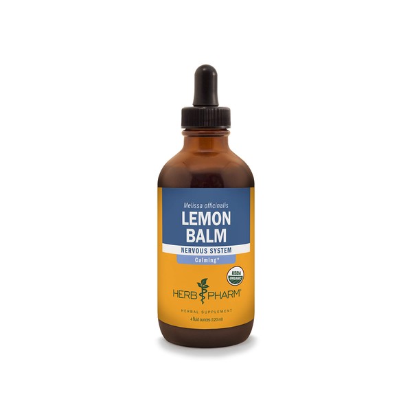 Herb Pharm Certified Organic Lemon Balm Liquid Extract for Calming Nervous System Support, Organic Cane Alcohol, 4 Ounce