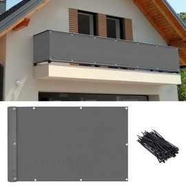 3'x10' Dark Grey Balcony Privacy Screen with Ties – Heavy Duty HDPE UV Resistant Windproof Fence Cover for Deck, Patio, Porch & Outdoor Railing