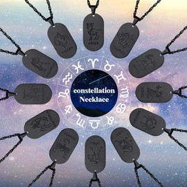 Black Zodiac Sagittarius Dog Tag Necklace for Men Women Stainless Steel Constellation Horoscope Jewelry