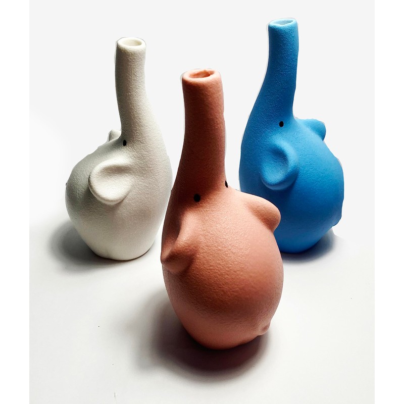 Stylish Pink Elephant Trunk Textured Ceramic 6 Inch High Bud