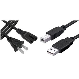 10ft 2.0 A to B/Male to Female USB Cord + 10ft 2-Prong Figure-8 AC Power Cord Cable Compatible for HP ScanJet OfficeJet DeskWriter DeskJet Printers + eCool4U Cable Tie