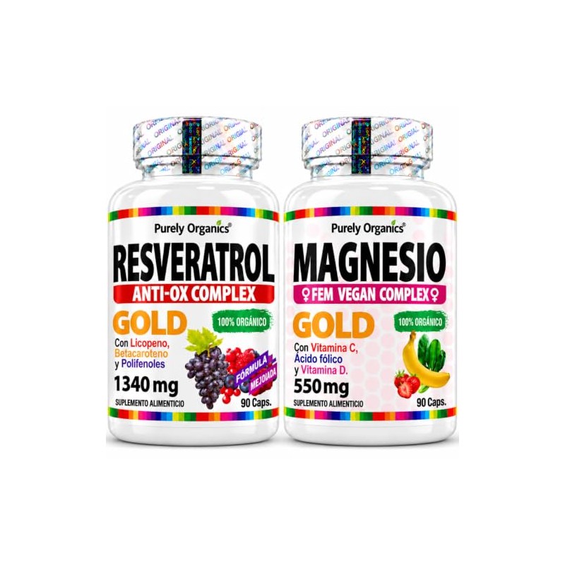 Purely Organics Resveratrol Gold + Magnesio Fem, 90 Cápsulas c/u