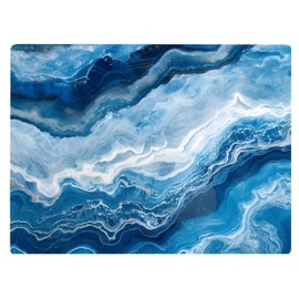 Light Dark Blue With White Marble Kitchen Glass Cutting Board Ocean Decorative Gift Marbled Granite Stone Rock Gift For Her Mom Wife (Marble)