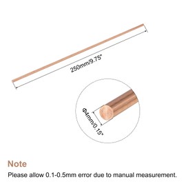 sourcing map 4mm Diameter 250mm Length Solid Copper Round Rod Lathe Bar Stock for DIY Craft CNC Cutting