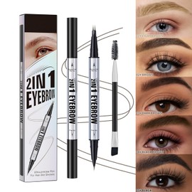 WUBLSYAN Eyebrow Pencil Curved Eyebrow Pen, Microblading Eyebrow Pen 2-in-1 Dual-Ended with 2-Fork-Tip & Precise Brush-Tip with Eyebrow Brush, Waterproof Natural Brow for Women (03#DARK BROWN)