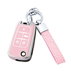 Key Fob Cover with Keychain for Buick Encore Camaro Equinox Impala Sonic Trax GMC Terrain Flip (Pink)