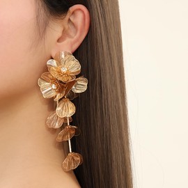 Gold Flower Earrings for Women Gold Chunky Earrings Gold Statement Flower Earrings for Bridal Birthday Wedding Party Jewerly Gifts
