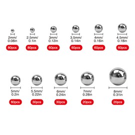YIXISI 560 Pieces 11 Size Precision Bearing Steel Balls Assortment Kit, Stainless Steel Ball Bearing Balls for Roller Conveyor Skates Transport, 2/2.5/3/3.5/4/4.5/5/5.5/6/7/8 mm