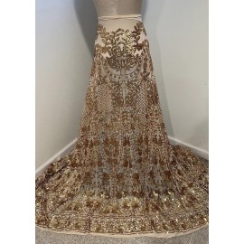 wowfabric4less123 Gold 4way stretch sequin Lace fabric 50” Width Sold By The Yard