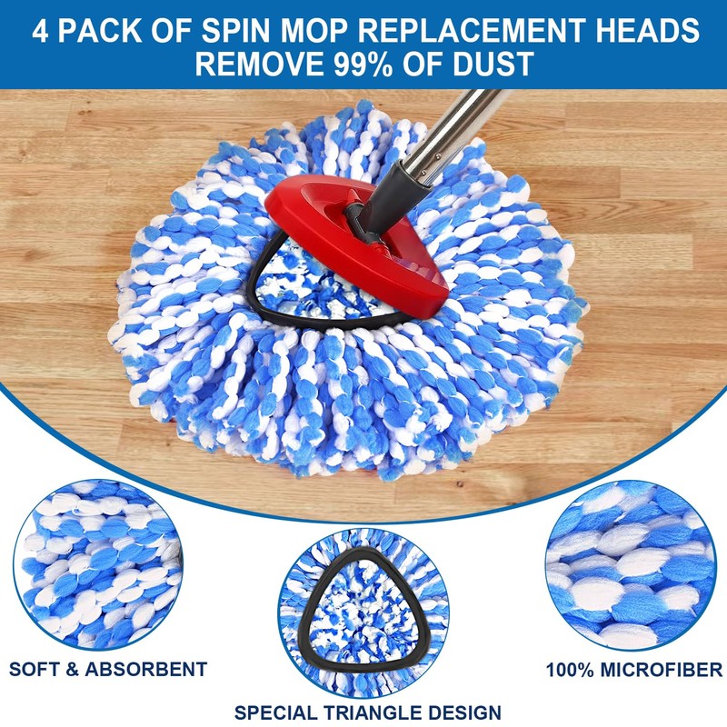 4 Pack Mop Replace Heads for 2 Tank System, Spin
