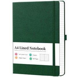Artfan Notebook A4 - A4 Lined Notebook with 320 Pages Premium Paper, Faux Leather Classic Writing A4 Notebook Journal, 21.5 x 27.9cm, Hardcover, Green