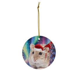 Funny Campbell's Dwarf Hamster Christmas Ornament 2025 Ceramic Circle White - Festive Winter Northern Lights Holiday Xmas Tree Hanging Decoration Gifts for Hamster Lovers