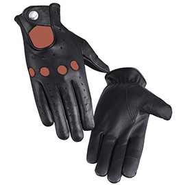 REAL EMPIRE Classic Sheep Leather Driving Gloves Chauffeur Vintage Fashion Gloves Dress Gloves (Black, Medium)