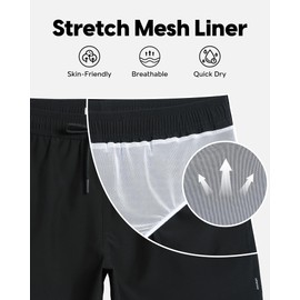 maamgic Mens Swim Trunks 5" Quick Dry Beach Shorts Stretch Swimming Trunks Shorts with Mesh Lining Zip Pockets Black X-Large