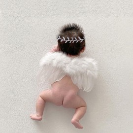 LIKENNY Angel Wings Half Birthday Baby Newborn Cute Angel Costume Sleeping Art Hair Band Angel Set Newborn Photography Props Stage Photography (White)