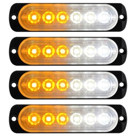 KaiDengZhe 4Pcs 6LED Amber&White Sync Feature Emergency Warning Light Beacon Hazard Flash Caution Strobe Light Bar Surface Mount for Car Truck 12-24V