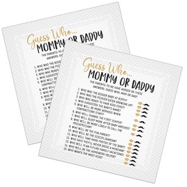 SharkBliss Funny Baby Shower Game Cocktail Napkins, 100 Pack Guess Who Mommy Or Daddy Disposable Paper Cocktail Napkins For Baby Shower Gender Reveal 2-Ply, 5x5" (Guess Who Mommy Or Daddy)
