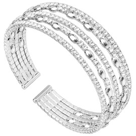 BAOKELAN Rhinestone Bracelets for Women Multilayer Cuff Crystal Bracelet for Wedding Jewelry Silver C