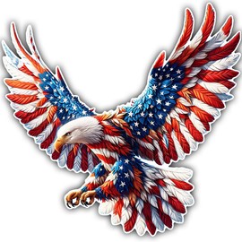 American Flag Bald Eagle Sticker 4 Inch - American Flag Stickers, American Flag Decal, Patriotic Stickers, Eagle Stickers, Waterproof, Scratch Resistant, Vibrant, Glossy and Bold Made in USA