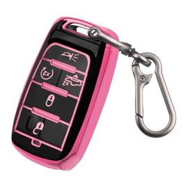 QBUC for Dodge Key Fob Cover, Fits for Dodge RAM 1500 2500 3500 4-5 Buttons 2019 2020 2021 2022 2023 TPU Key Fob Case with Keychain, Smart Remote Accessories Key Fob Protection (Pink)