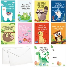 DPKOW Mini Valentines Cards for Kids Classroom (9 Style, 12x8cm), 27pcs Colorful Animal Valentines Postcards Dinosaur Llama Frog Sloth Raccoon Fish Owl Shark Dog Valentines Gift Cards with Envelopes