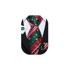 Barry.Wang Christmas Ties Set Festival Necktie Xmas Deer Trees Snow Silk Handkerchief Cufflinks Party